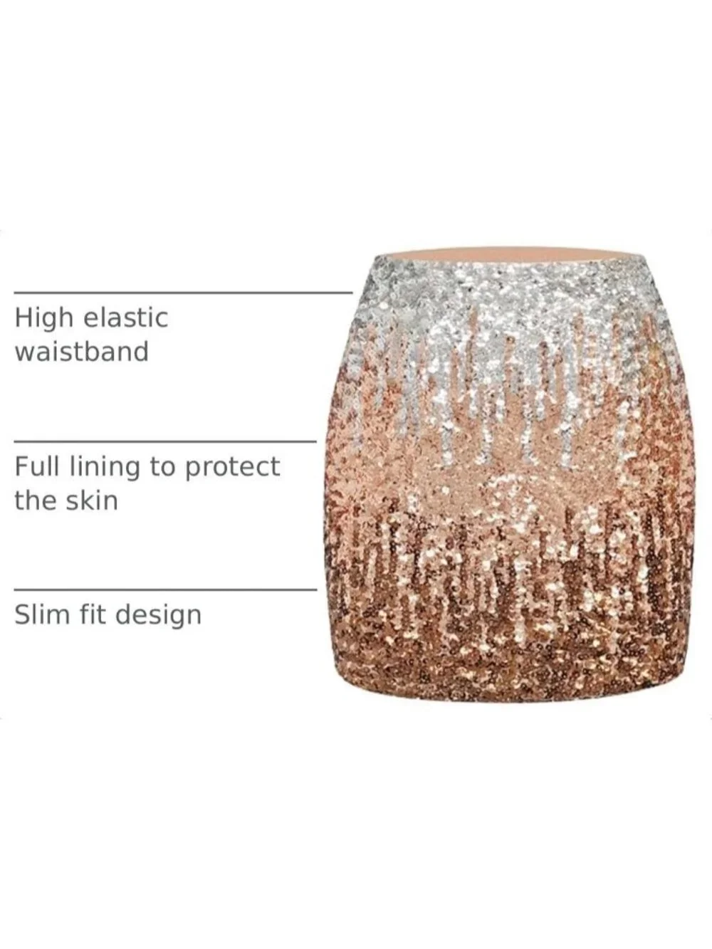 Women's Sequin Sparkle High Waist Bodycon Stretchy Silver/Rose Gold Mini Skirt
